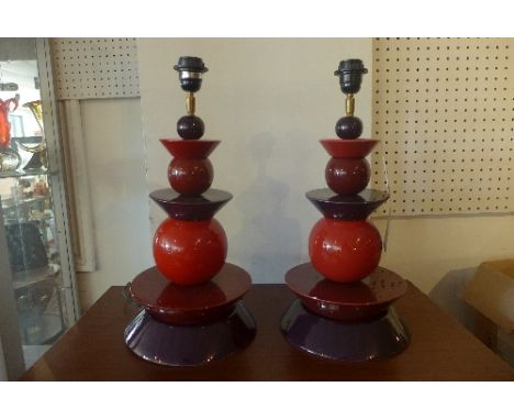 A pair of Contemporary ceramic table lamps, with disc and ball design, H.49cm (a/f) (2) 