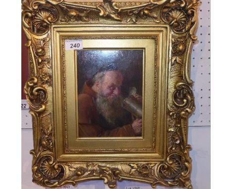Ernst Nowak (Austrian, 1851-1919), portrait of a monk with a tankard, oil on panel, signed upper left 'E.Nowak', H.22cm W.16.