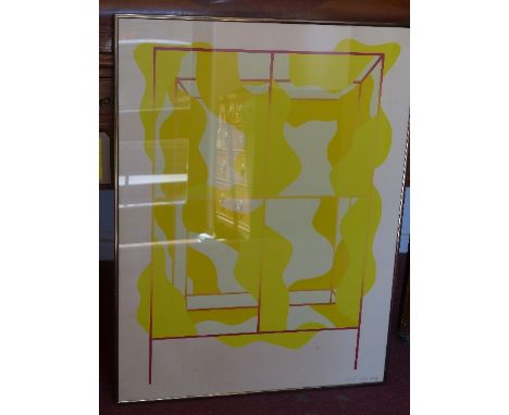 A 1960's abstract silkscreen with yellow form, monogrammed B.R. and dated 1968, proof, 88 x 66cm 
