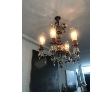 A large and impressive early 20th century Bohemian glass chandelier, circa 1900, reportedly owned by the Russian embassy in L
