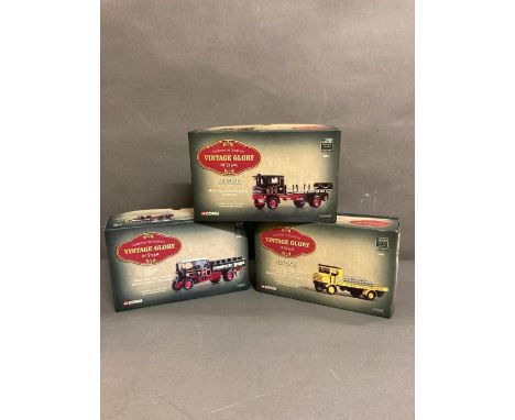 Three vintage Corgi Glory of Steam limited edition Diecast models 1/50 scale, Sentinel flat bed wagon, Sentinel platform wago