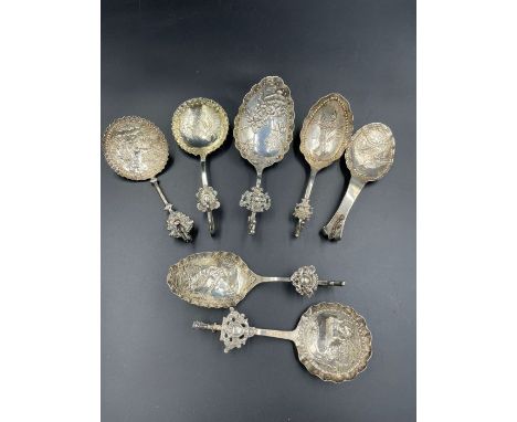 A selection of seven antique Dutch silver caddy spoons.