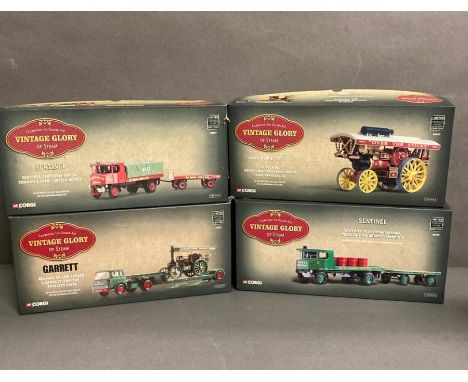 Four vintage Corgi Glory of Steam limited edition Diecast models 1/50 scale, Sentinel platform wagon, Bedford low loader and 