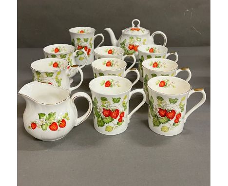Queens China Virginia strawberry tea set including teapot, jug and nine cups 