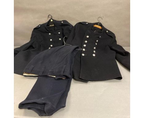 Two vintage Cornish fireman's jackets and one pair of trousers