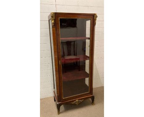 A Louis style mahogany three shelf display cabinet finished with a red velvet interior 