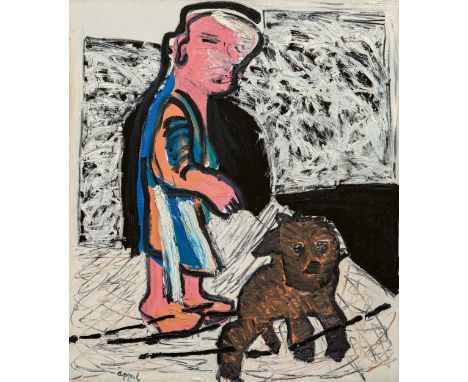 APPEL, KAREL1921 Amsterdam - 2006 ZürichTitel: "Woman with dog I". Datierung: 1983. Technik: Öl auf Leinwand. Maße: 193 x 167