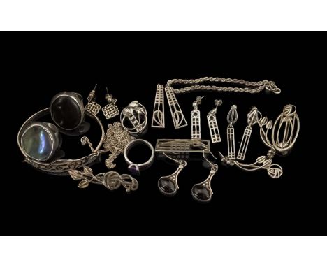 Collection of 925 Silver Mackintosh Jewellery - Includes Brooches / Pendants, Earrings, Bangle etc, Together with some other 