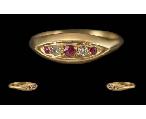 Edwardian Period Ladies 18ct Gold Ruby and Diamond Set Ring, Full Hallmark for Birmingham 1912, Maker H.W. Rubies and Diamond
