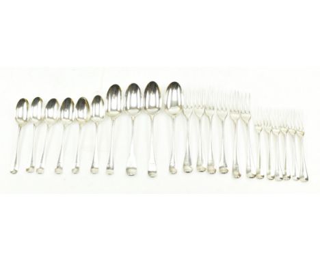 A 19th century Hallmarked Irish silver flatware. To include dessert forks and spoons, large forks and spoons. All marks parti