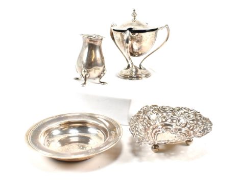Hallmarked silver dish, London 1971, sponsors marks for Reid &amp; Sons Ltd. Together with 19th century pierced lattice trink