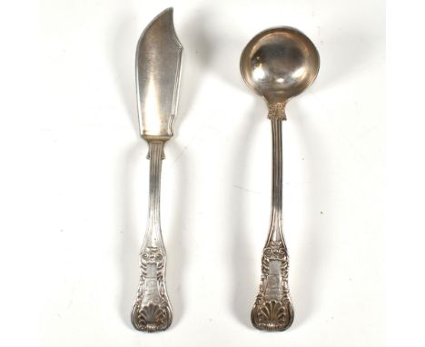 Pair of Glasgow hallmarked Scottish 19th century silver Kings pattern stilton knife and ladle. Hallmarked Glasgow 1839, one w