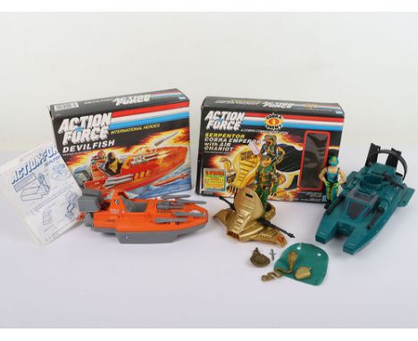 Three Vintage Action Force G.I. Joe Vehicles and Action Figures Hasbro. Including Boxed Devilfish complete with instructions,