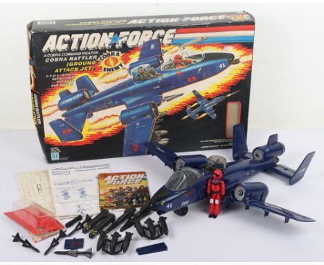 Vintage Action Force G.I. Joe Cobra Rattler Boxed Hasbro. Rattler with Wild Weasel Action figure is missing a couple of parts