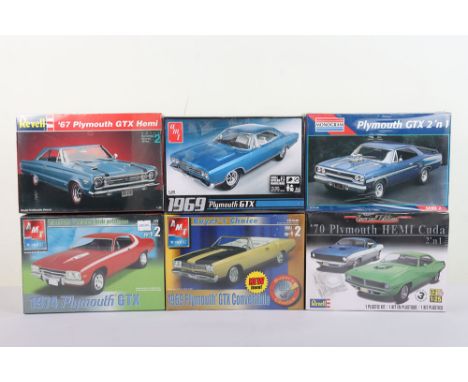 Six Model Car kits 1:25 1:24 Scale AMT Ertl, MPC Ertl, Revell,  all new in box.  Including 67 Plymouth GTX Hemi, 70 Plymouth 