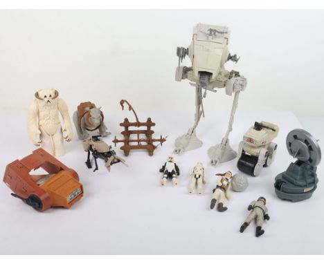 Vintage Star Wars Action Figures and Mini Rigs Kenner. Including Wampa Creature, Complete AT-ST, Tauntaun, Vehicle parts and 