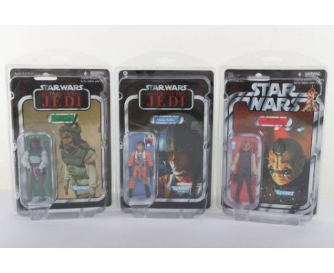 Three Star Wars Vintage Collection 3.75 action figures new on card Hasbro Kenner, Including Wedge Antilles VC28, Bom Vimdin V