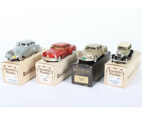 Four Brooklin Models 1/43 scale model, No.1 1933 Pierce Arrow Silver Arrow, damage to mascot, No.2 1948 Tucker Torpedo red, B