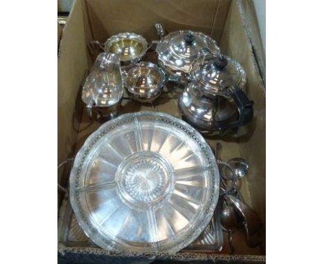 A four piece tea service and other platedware