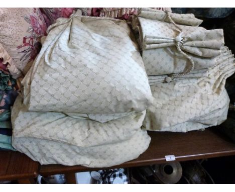 Two pairs of green curtains with accessories