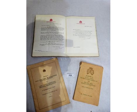 A marriage order of service for H.R.H. The Duke of Gloucester and Lady Alice Montagu-Douglas Scott 1935, a list of weeding gi