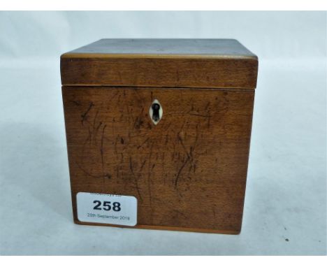 A 19th century fruitwood and rosewood tea caddy. 4½ high