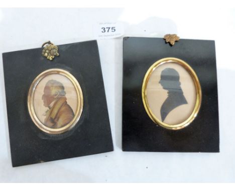 A Regency portrait miniature silhouette in ebonised frame and a similarly framed portrait miniature of a gentleman in profile