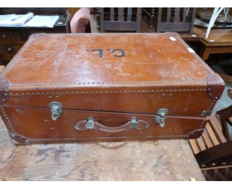 A 1920s/30s leather bound cabin trunk with fitted interior 30'x18½' 