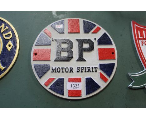 A circular painted cast iron plaque for BP Motor Spirits (88)