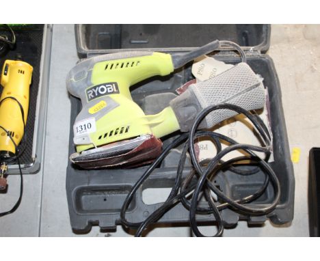 A Ryobi EOS-2410N sander in fitted plastic case