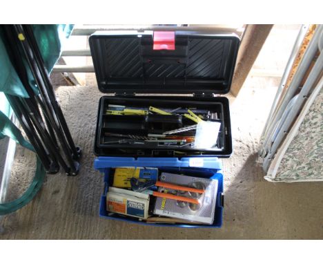 Two plastic tool boxes and contents of tools