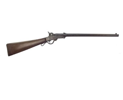 A .50 calibre Second Model Maynard percussion Cavalry Carbine, 20inch sighted barrel fitted with rear leaf sights, the right 