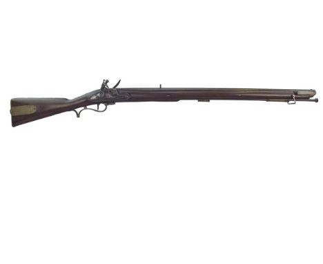 A flintlock Slit Stock Baker Rifle, 30inch barrel with fixed dovetailed rear sight, border engraved bevelled lock stamped wit