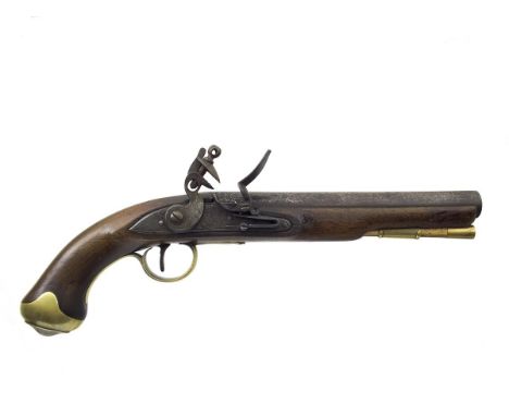 A 17-bore flintlock Light Dragoon service pistol, 9inch barrel, border engraved lock stamped with a crown over GR, full stock