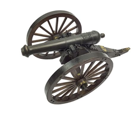 A late 19th Century Russian Model Cannon from Tula, 29.5cm five-stage barrel with ring turned muzzle and cast with the Russia