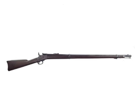 A good .50-70 obsolete calibre Remington Springfield rolling block service rifle, 36inch blued barrel fitted with ramp and la