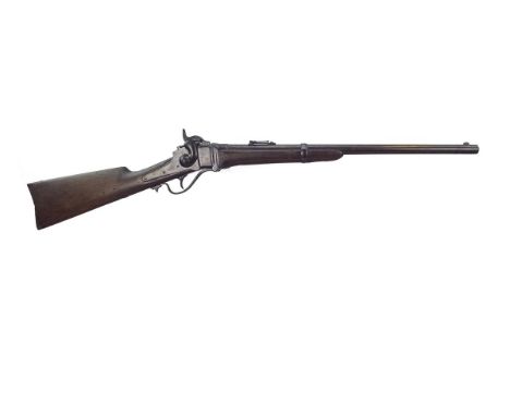 A .52 calibre Sharps New Model 1859 Carbine, 22inch sighted barrel fitted with ramp and ladder rear sights, the lock plate ma