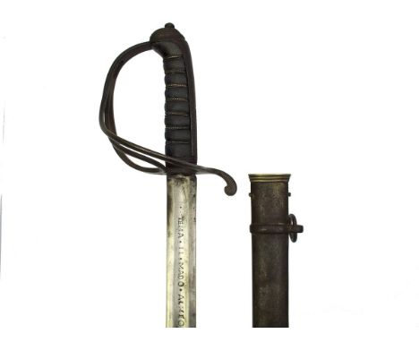 An highly unusual 1821 Pattern Light Cavalry Officer's sword, 88cm 17th Century family blade incised with the motto NO AGO MA