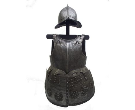 A composite mid-17th Century English and North European Pikeman's Armour, comprising broad-brimmed pot with two-piece skull r