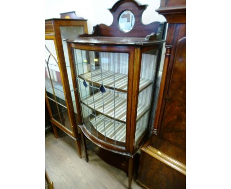LEADED LIGHT, INLAID CHINA CABINET WITH MIRROR 63" X 25.5" X 13.5"