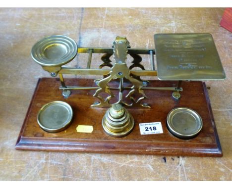 SET OF S. MORDAN AND CO BRASS POSTAL SCALES AND WEIGHTS