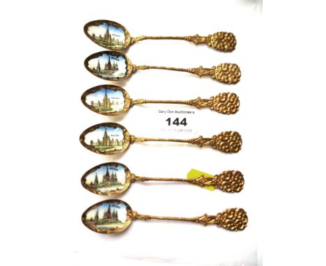 SET OF 6 RUSSIAN ENAMEL SPOONS L: 5"