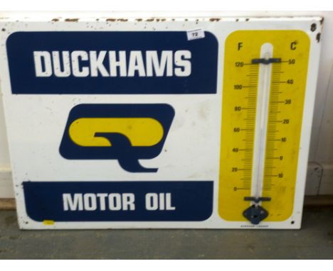 DUCKHAMS MOTOR OIL METAL ADVERTISING SIGN/THERMOMETER 20" X 26"