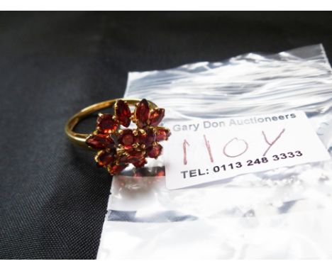 9K GOLD RED STONE RING TOTAL W: 3.4G SIZE: T