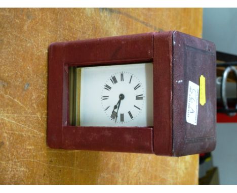 CARRIAGE CLOCK WITH LEATHER CASE 5.25" X 3.5" X 4"