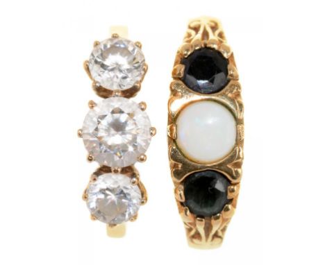 TWO GEM SET RINGS IN 9CT GOLD, 4.9G, SIZES K, L++GOOD CONDITION
