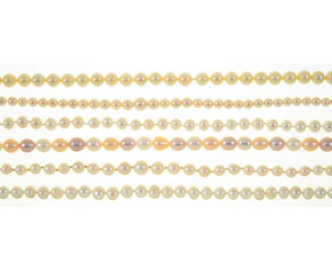 SIX VARIOUS CULTURED PEARL NECKLACES++THE PEARLS RETAIN GOOD LUSTRE