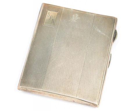 A GEORGE VI SILVER CIGARETTE CASE, ENGINE TURNED, 8.5CM, BIRMINGHAM 1938, 3OZS 