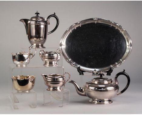 ELECTROPLATED FOUR PIECE TEA AND COFFEE SERVICE, a plated tray etc 