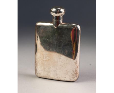 GEORGE V PLAIN SILVER HIP FLASK BY A & J ZIMMERMAN, of curved form with screw-off cover, 5â€ (12.7cm) high overall, Birmingha